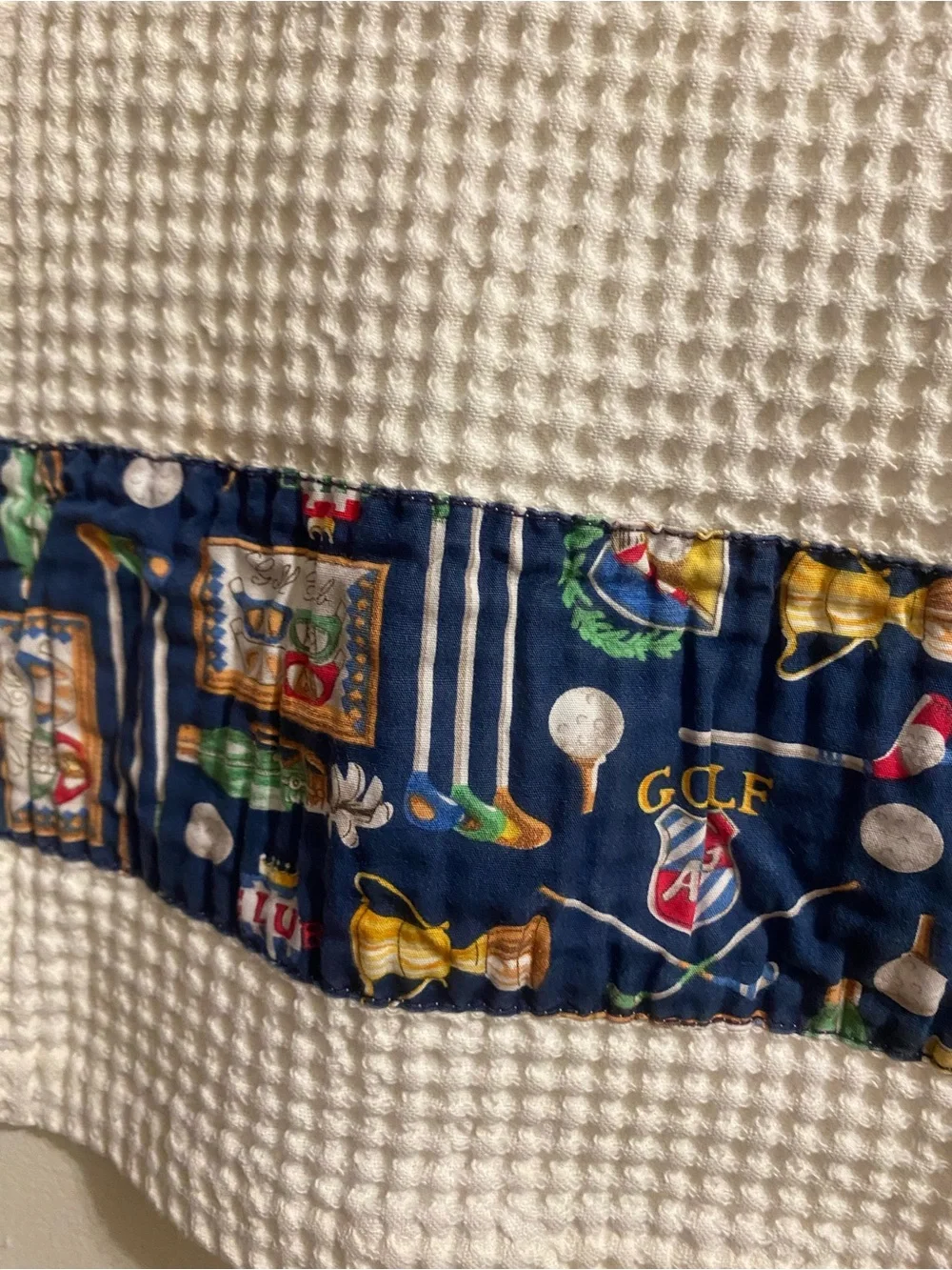 Vintage Golf Theme Tea Kitchen Towel 25”x14” Cream Waffle Navy Blue Panel H&C Co